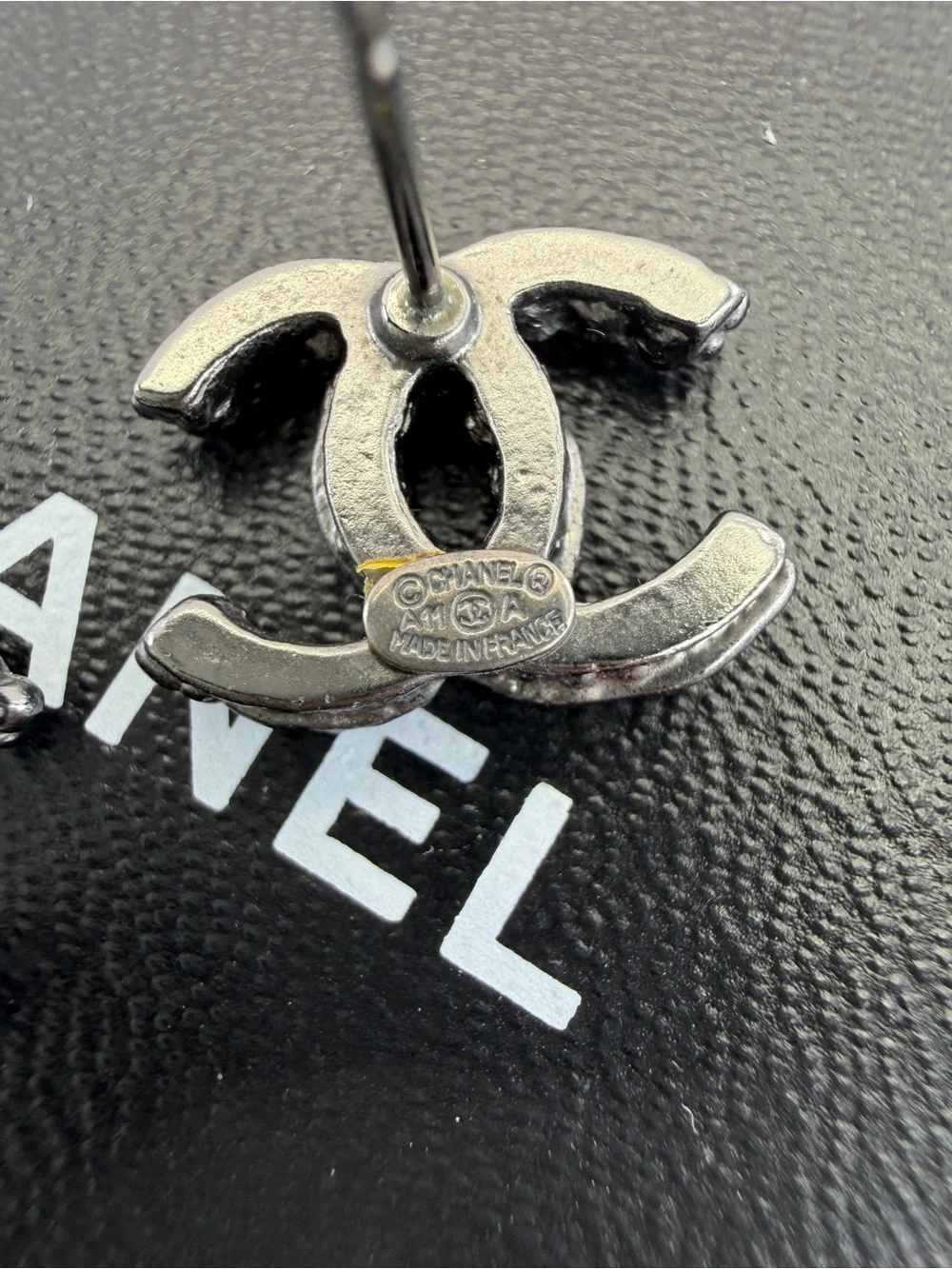 Chanel Black CC Crystal Ruthenium Studs Earrings